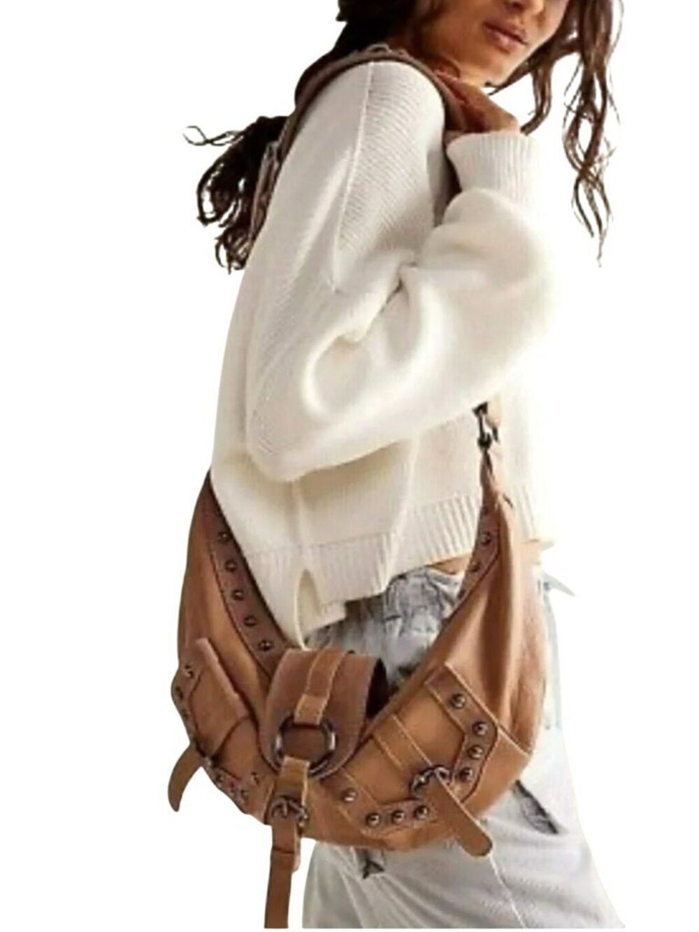 New Free People Hidden Hills Leather Tan Sling Bag